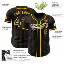 Load image into Gallery viewer, Custom Black Gold Pinstripe Black-White Authentic Baseball Jersey