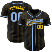 Load image into Gallery viewer, Custom Black Yellow Pinstripe Light Blue Authentic Baseball Jersey