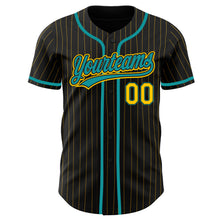 Load image into Gallery viewer, Custom Black Yellow Pinstripe Teal Authentic Baseball Jersey