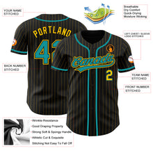 Load image into Gallery viewer, Custom Black Yellow Pinstripe Teal Authentic Baseball Jersey