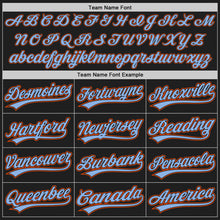 Load image into Gallery viewer, Custom Black Orange Pinstripe Light Blue Authentic Baseball Jersey
