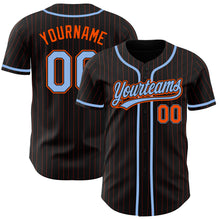 Load image into Gallery viewer, Custom Black Orange Pinstripe Light Blue Authentic Baseball Jersey