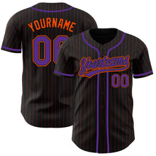 Load image into Gallery viewer, Custom Black Orange Pinstripe Purple Authentic Baseball Jersey