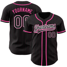 Load image into Gallery viewer, Custom Black Pink Pinstripe Black-White Authentic Baseball Jersey