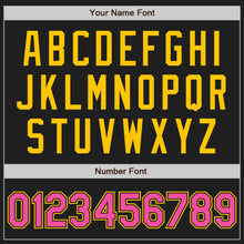 Load image into Gallery viewer, Custom Black Pink Pinstripe Pink-Yellow Authentic Baseball Jersey