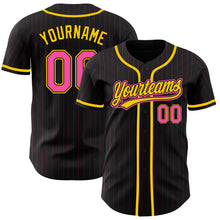 Load image into Gallery viewer, Custom Black Pink Pinstripe Pink-Yellow Authentic Baseball Jersey