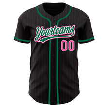 Load image into Gallery viewer, Custom Black Pink Pinstripe Pink-Kelly Green Authentic Baseball Jersey