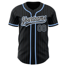 Load image into Gallery viewer, Custom Black Light Blue Pinstripe Black-White Authentic Baseball Jersey