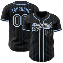 Load image into Gallery viewer, Custom Black Light Blue Pinstripe Black-White Authentic Baseball Jersey