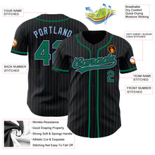 Load image into Gallery viewer, Custom Black Light Blue Pinstripe Kelly Green Authentic Baseball Jersey
