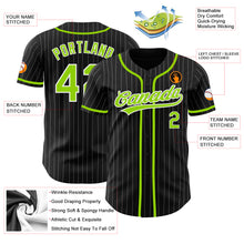 Load image into Gallery viewer, Custom Black White Pinstripe Neon Green Authentic Baseball Jersey