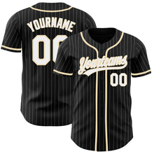 Load image into Gallery viewer, Custom Black White Pinstripe White-City Cream Authentic Baseball Jersey