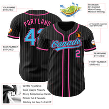 Load image into Gallery viewer, Custom Black White Pinstripe Sky Blue-Pink Authentic Baseball Jersey