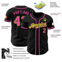 Load image into Gallery viewer, Custom Black Pink-Neon Yellow Authentic Baseball Jersey
