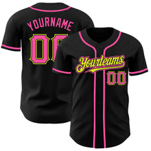 Load image into Gallery viewer, Custom Black Pink-Neon Yellow Authentic Baseball Jersey