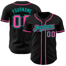 Load image into Gallery viewer, Custom Black Pink-Aqua Authentic Baseball Jersey