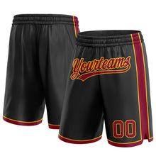 Load image into Gallery viewer, Custom Black Maroon-Yellow Authentic Basketball Shorts