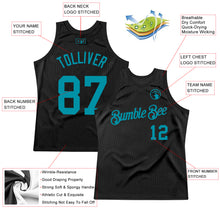 Load image into Gallery viewer, Custom Black Teal Authentic Throwback Basketball Jersey