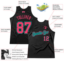 Load image into Gallery viewer, Custom Black Neon Pink-Aqua Authentic Throwback Basketball Jersey