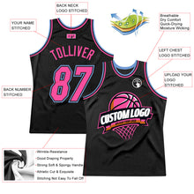 Load image into Gallery viewer, Custom Black Pink-Light Blue Authentic Throwback Basketball Jersey