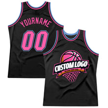 Load image into Gallery viewer, Custom Black Pink-Light Blue Authentic Throwback Basketball Jersey