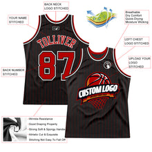 Load image into Gallery viewer, Custom Black Red Pinstripe White Authentic Basketball Jersey