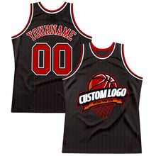Load image into Gallery viewer, Custom Black Red Pinstripe White Authentic Basketball Jersey
