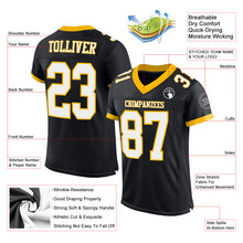 Load image into Gallery viewer, Custom Black White-Gold Mesh Authentic Football Jersey