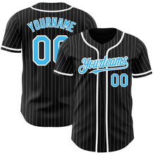 Load image into Gallery viewer, Custom Black White Pinstripe-Sky Blue Authentic Baseball Jersey