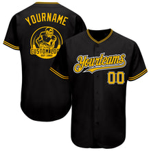 Load image into Gallery viewer, Custom Black Gold-Yellow Authentic Baseball Jersey