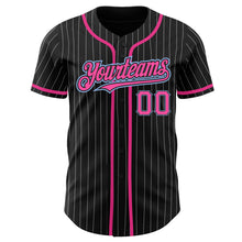 Load image into Gallery viewer, Custom Black White Pinstripe Pink-Light Blue Authentic Baseball Jersey