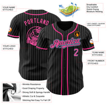 Load image into Gallery viewer, Custom Black White Pinstripe Pink-Light Blue Authentic Baseball Jersey