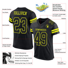 Load image into Gallery viewer, Custom Black Neon Yellow Mesh Authentic Football Jersey