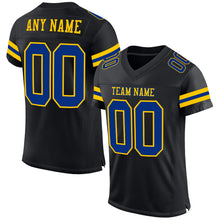 Load image into Gallery viewer, Custom Black Royal-Yellow Mesh Authentic Football Jersey