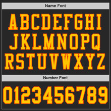 Load image into Gallery viewer, Custom Black Yellow-Orange Mesh Authentic Football Jersey
