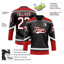 Load image into Gallery viewer, Custom Black White-Red Hockey Lace Neck Jersey