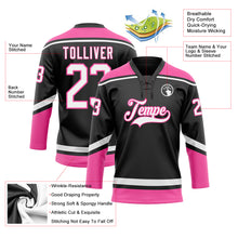 Load image into Gallery viewer, Custom Black White-Pink Hockey Lace Neck Jersey