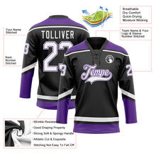 Load image into Gallery viewer, Custom Black White-Purple Hockey Lace Neck Jersey