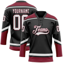 Load image into Gallery viewer, Custom Black White-Crimson Hockey Lace Neck Jersey
