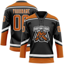 Load image into Gallery viewer, Custom Black Texas Orange-White Hockey Lace Neck Jersey