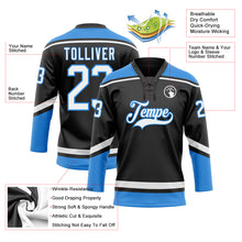 Load image into Gallery viewer, Custom Black White-Powder Blue Hockey Lace Neck Jersey