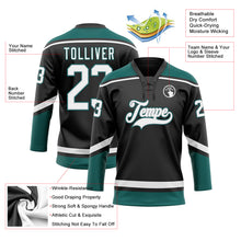 Load image into Gallery viewer, Custom Black White Gray-Midnight Green Hockey Lace Neck Jersey