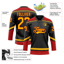 Load image into Gallery viewer, Custom Black Gold-Red Hockey Lace Neck Jersey