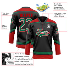 Load image into Gallery viewer, Custom Black Kelly Green-Red Hockey Lace Neck Jersey