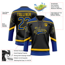 Load image into Gallery viewer, Custom Black Royal-Yellow Hockey Lace Neck Jersey
