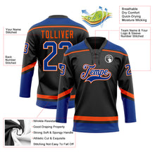 Load image into Gallery viewer, Custom Black Royal-Orange Hockey Lace Neck Jersey