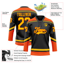 Load image into Gallery viewer, Custom Black Yellow-Orange Hockey Lace Neck Jersey