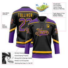Load image into Gallery viewer, Custom Black Purple-Gold Hockey Lace Neck Jersey