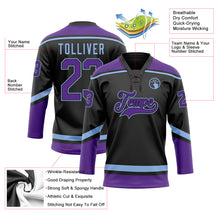 Load image into Gallery viewer, Custom Black Purple-Light Blue Hockey Lace Neck Jersey