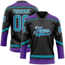 Load image into Gallery viewer, Custom Black Teal-White Hockey Lace Neck Jersey